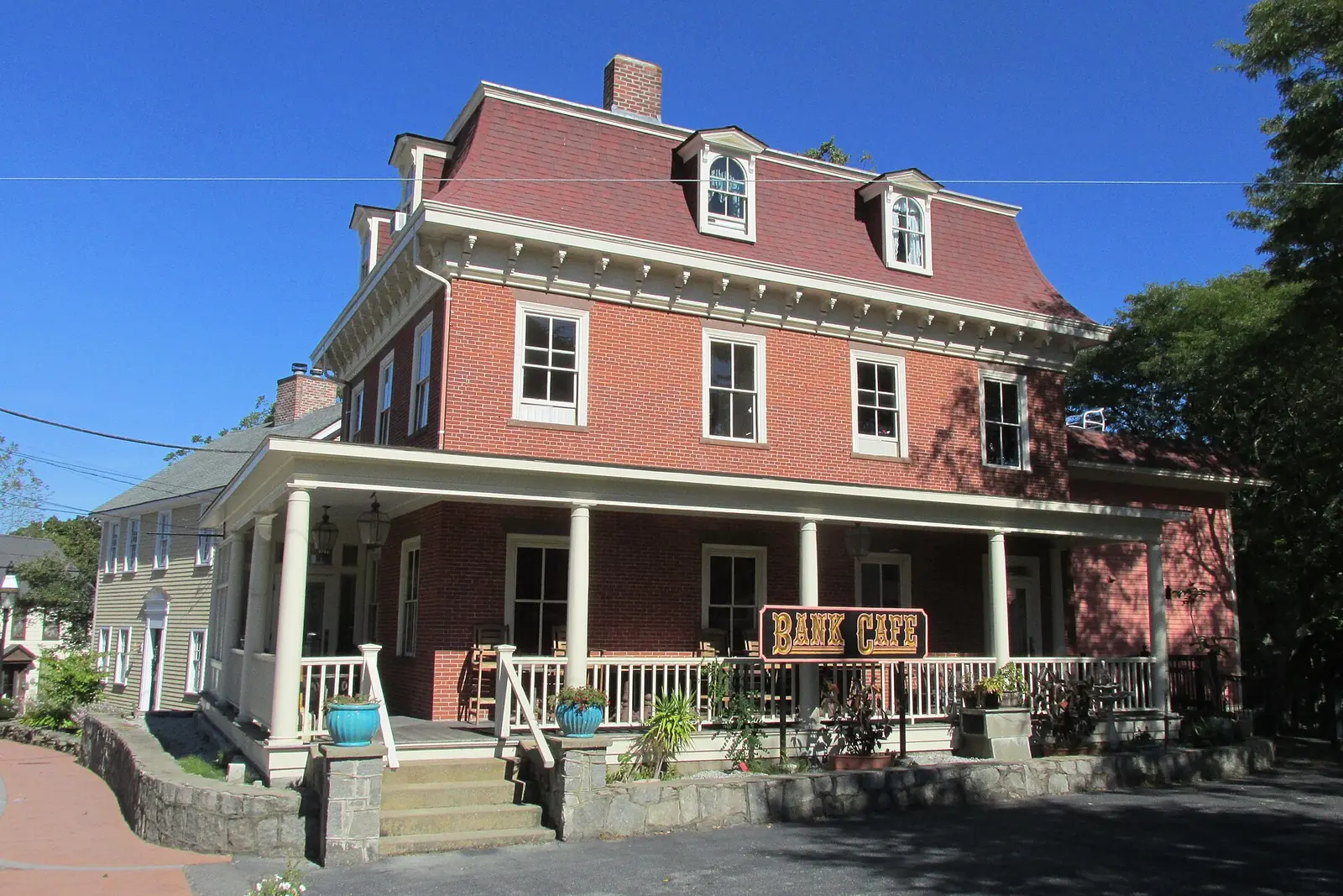 The historic Bank Cafe building in Pawtuxet Village, Warwick, Rhode Island