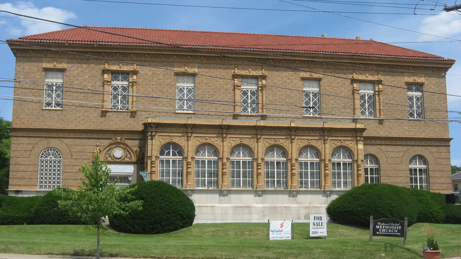 The historic Westwood town hall building on the west side of Cincinnati, Ohio